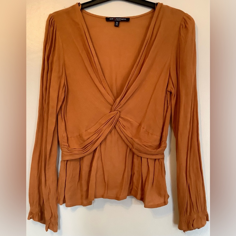 Women's Orange Twist Front Peplum Top